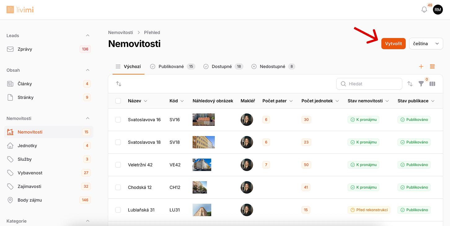 Vytvoření nemovitosti