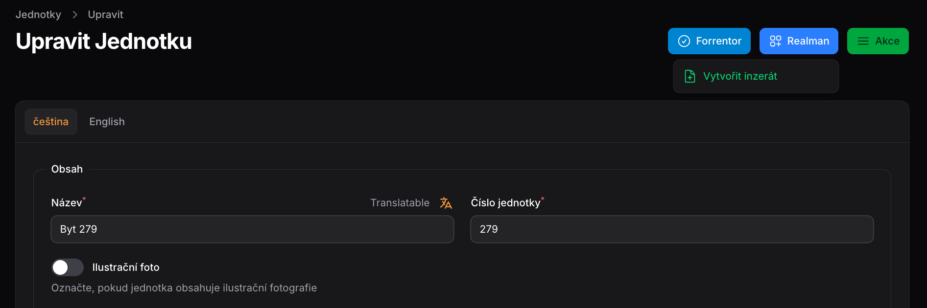 Tlačítko Realman na stránce jednotky