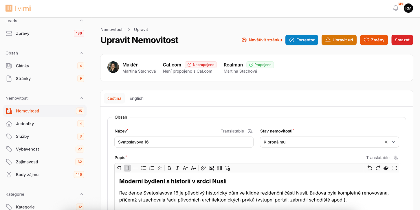 Editace nemovitosti